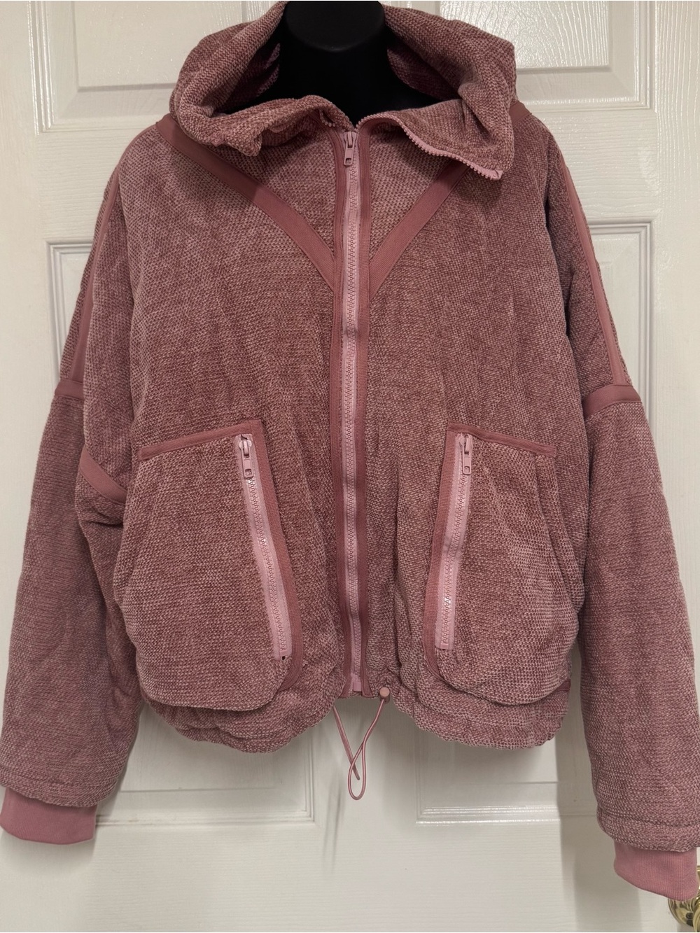 Pol Dolman Quilted Knit Jacket Rose Pink Funnel Neck Coat Cropped Oversized S